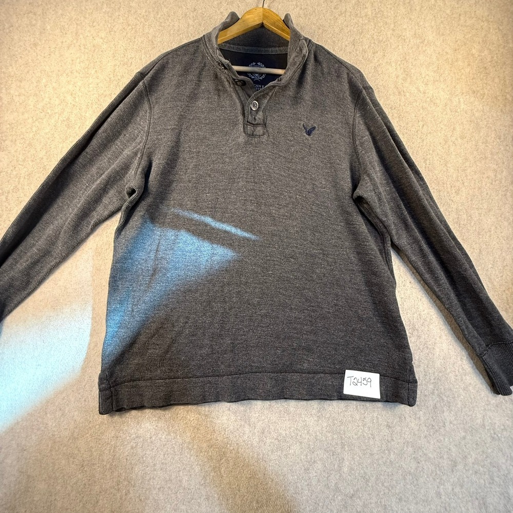 American Eagle Outfitters Mens XL Gray Ribbed Mock Neck Button Pullover Sweater